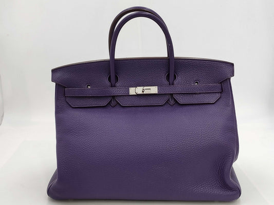 HERMES Birkin 40 Taurillon Clemence Leather Iris Silver Hardware □N Stamp Handbag