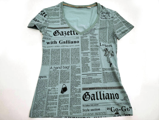 John Galliano Newspaper V-Neck T-Shirt