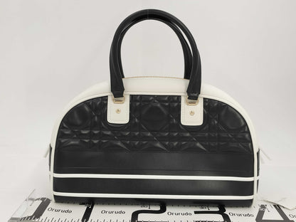 Dior Vibe Bowling Bag, 2-Way Shoulder Bag, Black/White, with Shoulder Strap and Dust Bag, Boston Bag