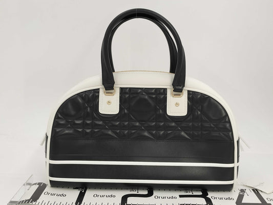 Dior Vibe Bowling Bag, 2-Way Shoulder Bag, Black/White, with Shoulder Strap and Dust Bag, Boston Bag