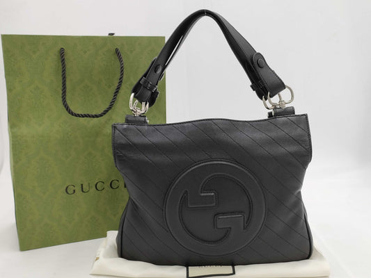 GUCCI Blondie Leather 2-Way Shoulder Bag, Black, 520981/751518, Handbag