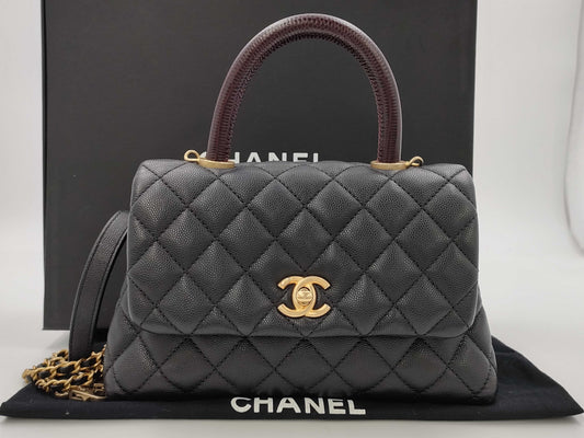 CHANEL Caviar Skin Coco Handle 24 2-Way Handbag Black 29 Series Handbag