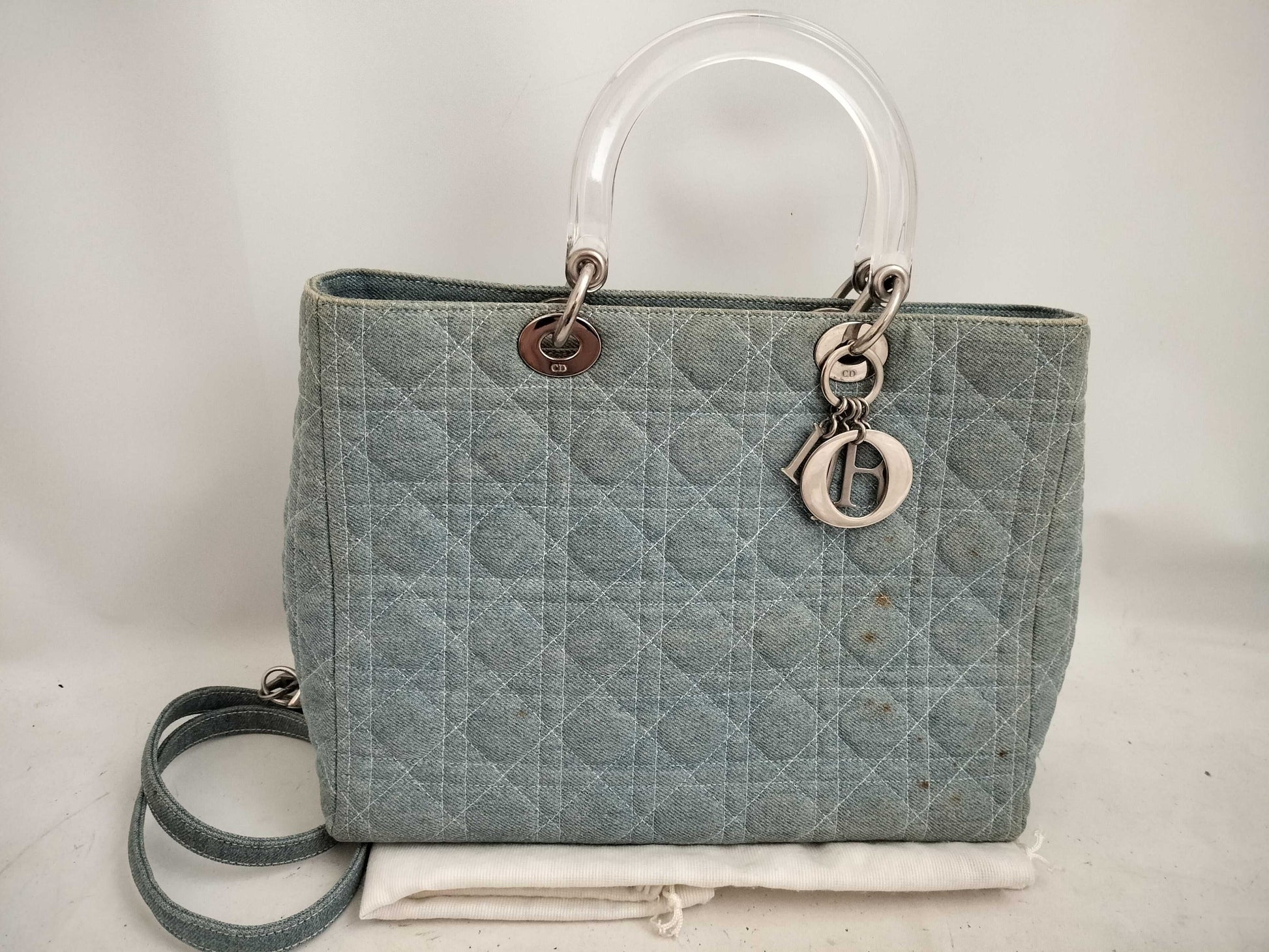 Dior Lady Dior N51262 Cannage Denim Light Blue Tote Bag