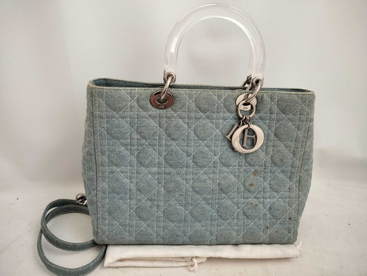 Dior Lady Dior N51262 Cannage Denim Light Blue Tote Bag