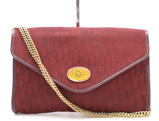 Dior Canvas x Leather Chain Shoulder Bag Bordeaux Shoulder Bag