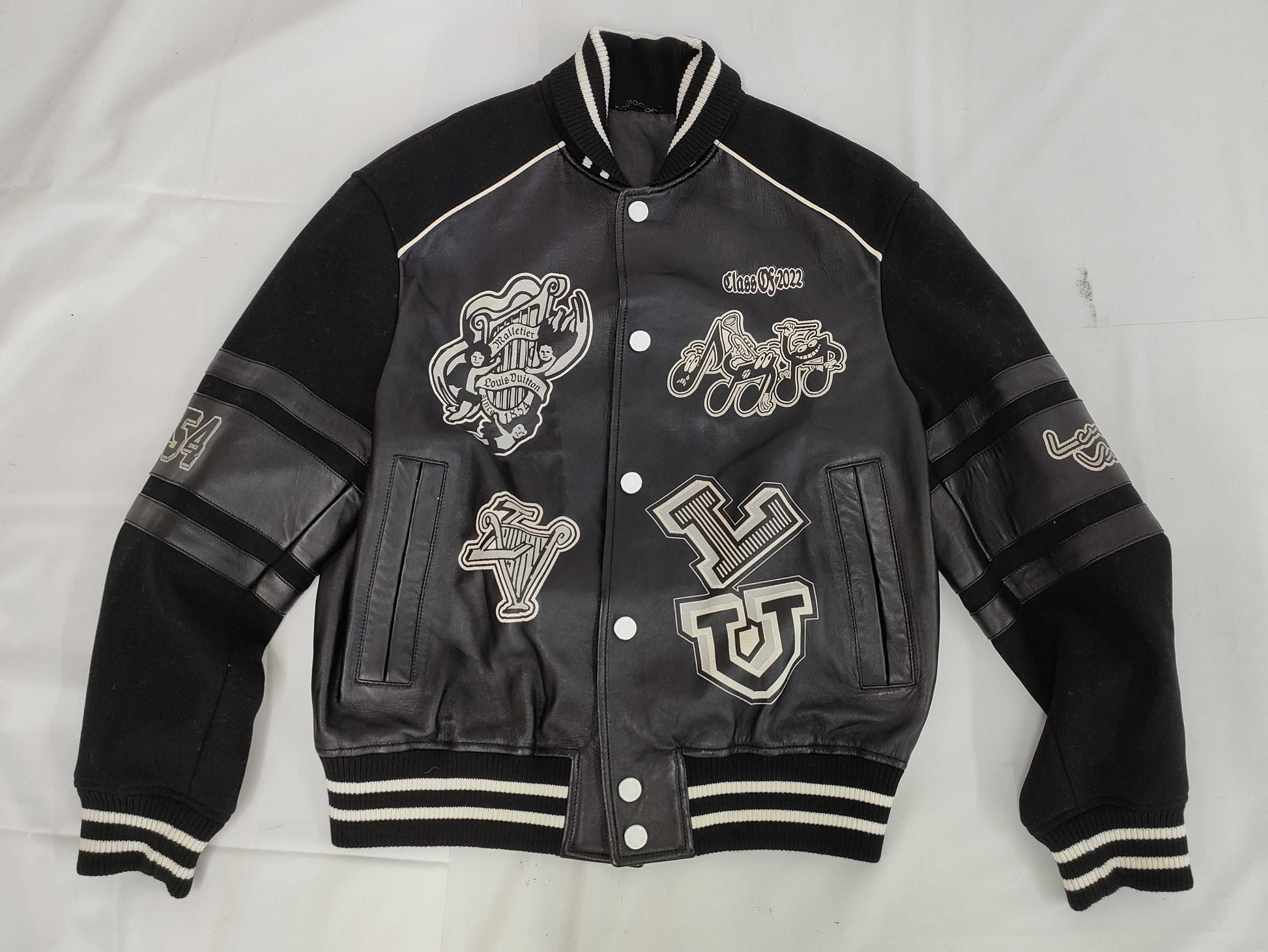 LOUIS VUITTON Varsity Leather Blouson Jacket, Size 48