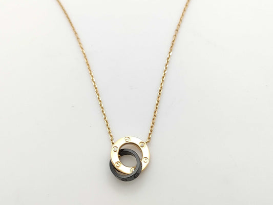 Cartier Love Circle Black Ceramic 3PD PG 750 5.1g Necklace 