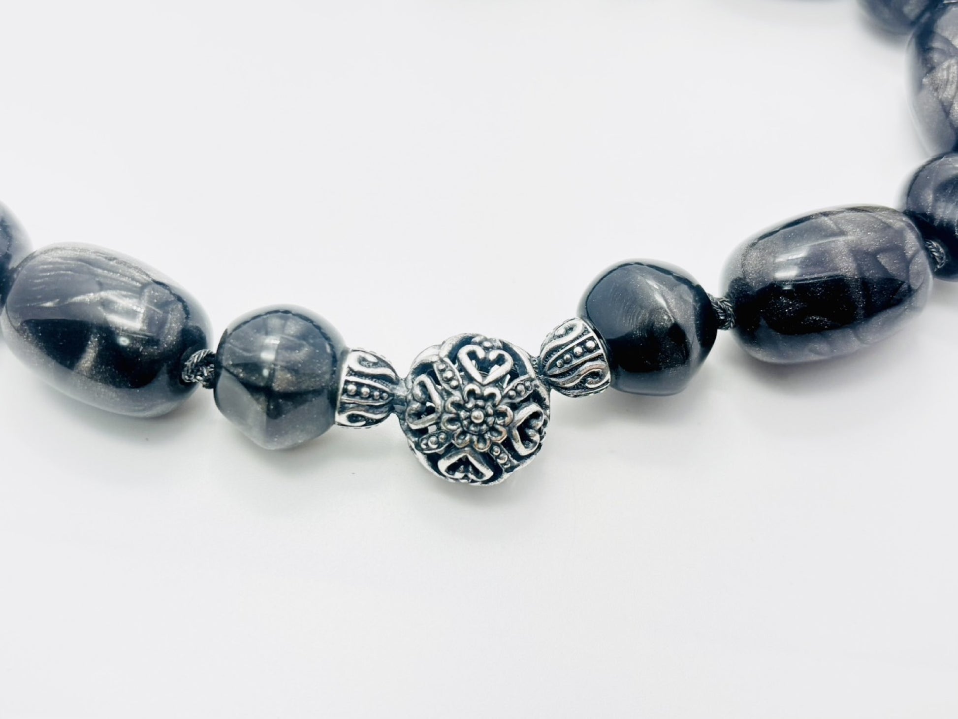 Dior Choker Necklace, Resin, Plastic, Lamé Silver and Gray, Snap Button Closure, Heart Flower Necklace