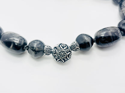Dior Choker Necklace, Resin, Plastic, Lamé Silver and Gray, Snap Button Closure, Heart Flower Necklace
