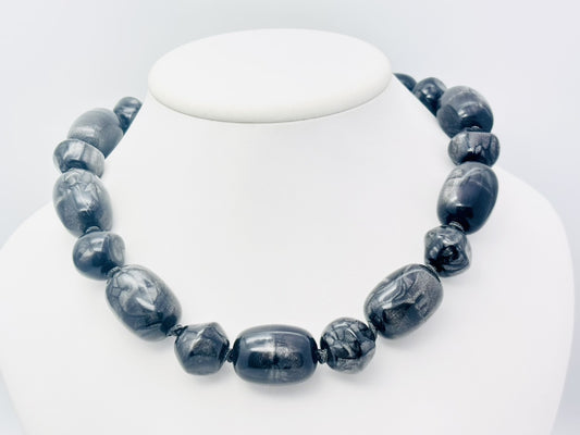Dior Choker Necklace, Resin, Plastic, Lamé Silver and Gray, Snap Button Closure, Heart Flower Necklace