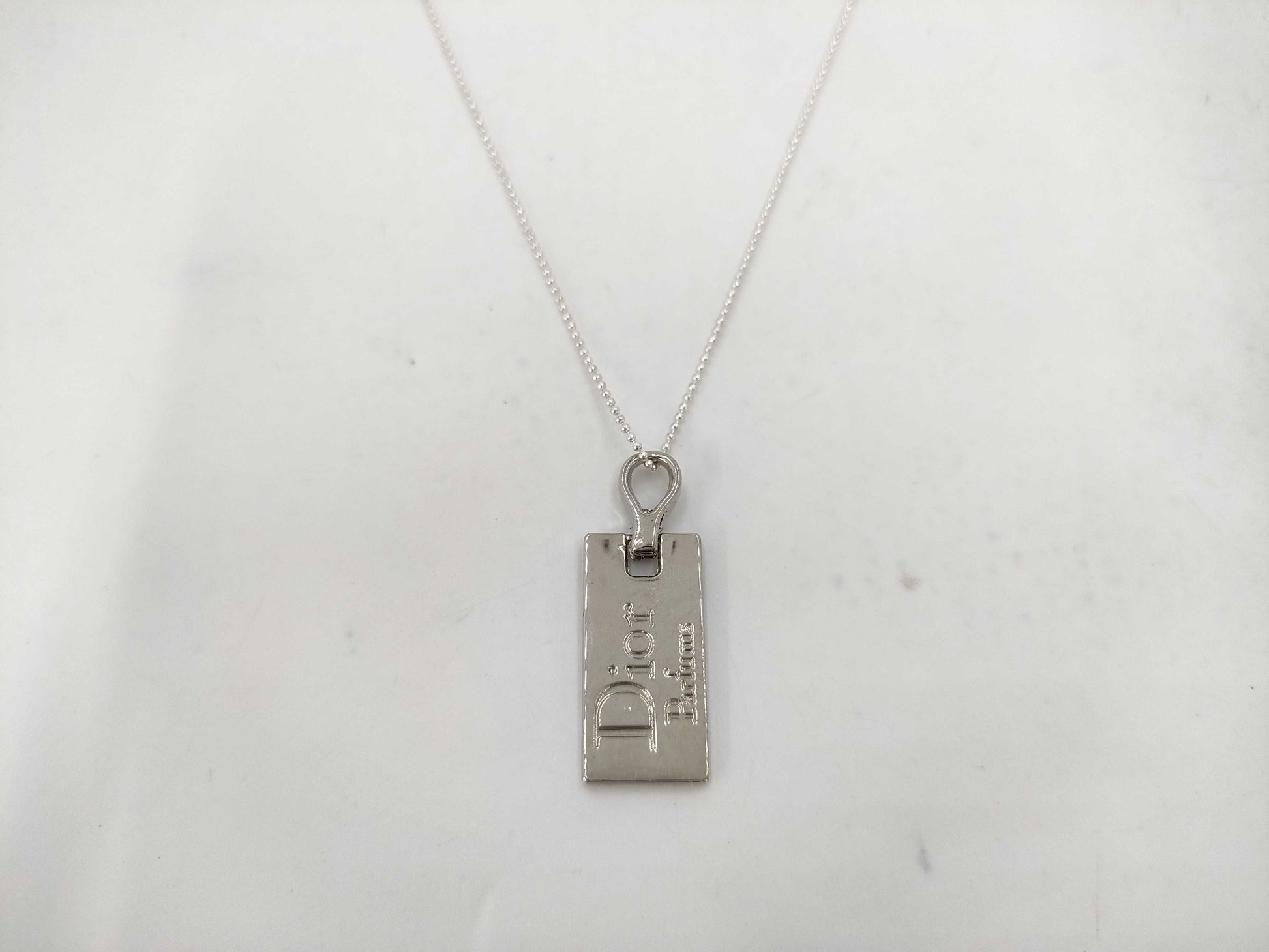 Dior Silver Bar Necklace with Dior Logo
