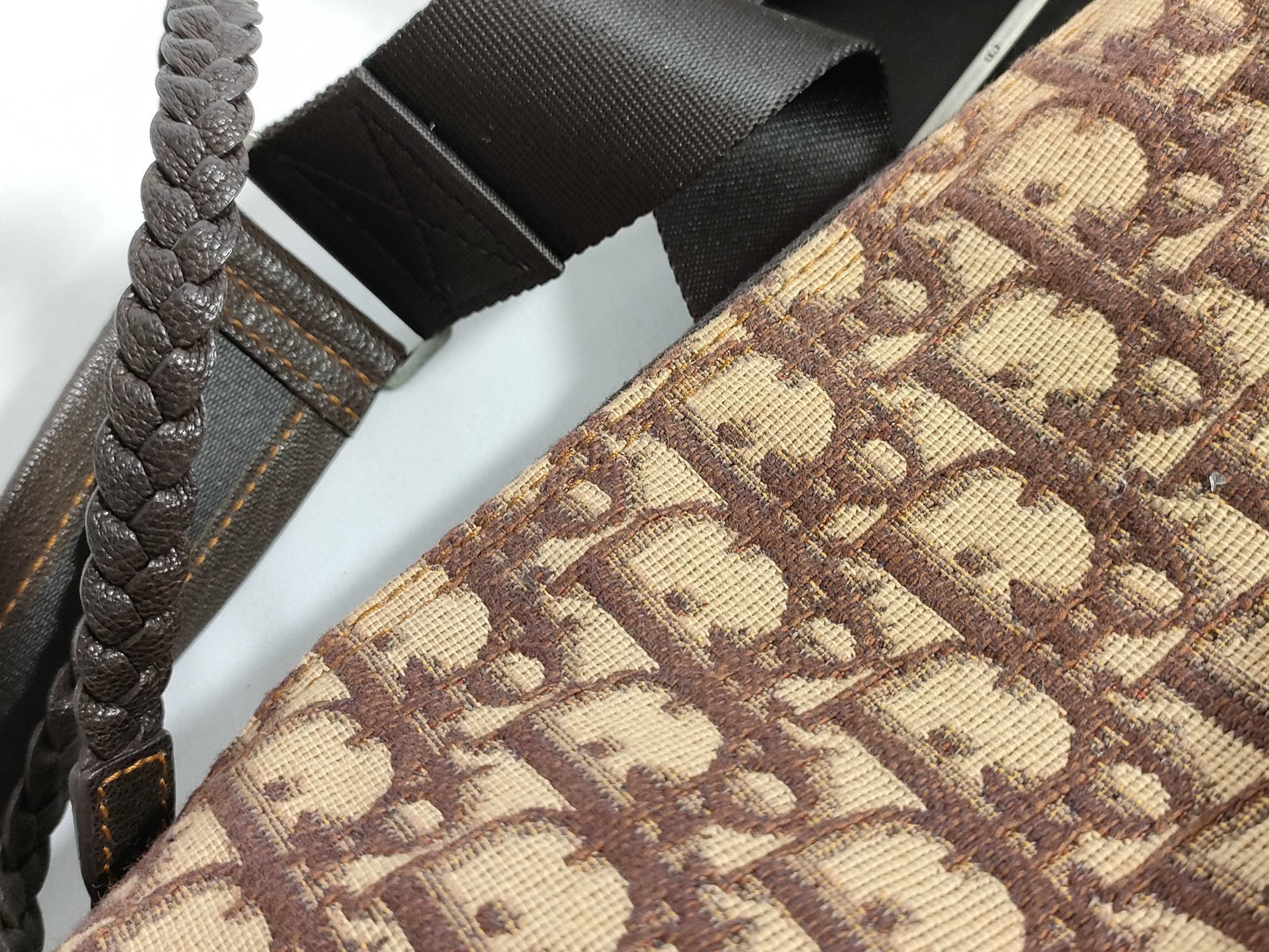 Dior Trotter Christian Dior Trotter Canvas and Leather Shoulder Bag, Beige