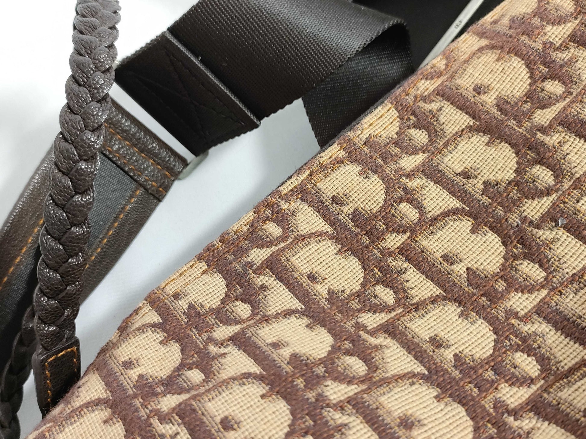 Dior Trotter Christian Dior Trotter Canvas and Leather Shoulder Bag, Beige