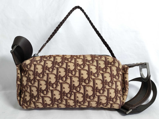 Dior Trotter Christian Dior Trotter Canvas and Leather Shoulder Bag, Beige