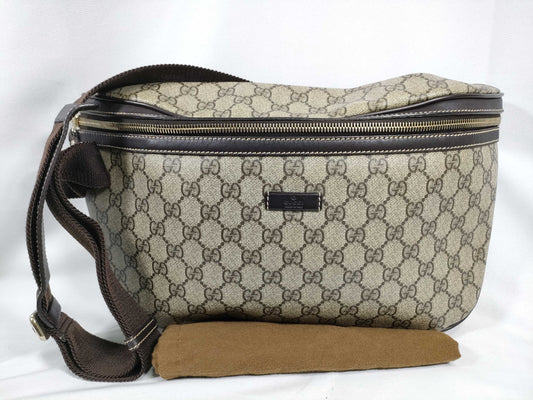 GUCCI GG Supreme Beige Body Bag PVC x Leather 211110 Waist Bag