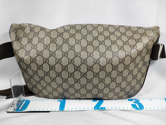 GUCCI GG Supreme Beige Body Bag PVC x Leather 211110 Waist Bag
