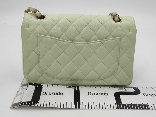 CHANEL CHANEL Matelasse 23 Double Flap Caviar Leather Chain Shoulder Bag Mint Green with Serial Plate