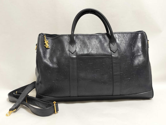 Yves Saint Laurent Leather Boston Bag Navy