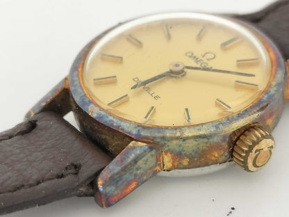 OMEGA De Ville Stainless Steel/GP/Leather/Hand-Wound Gold Dial Women's Watch