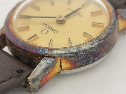 OMEGA De Ville Stainless Steel/GP/Leather/Hand-Wound Gold Dial Women's Watch