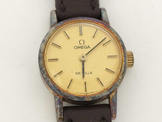 OMEGA De Ville Stainless Steel/GP/Leather/Hand-Wound Gold Dial Women's Watch