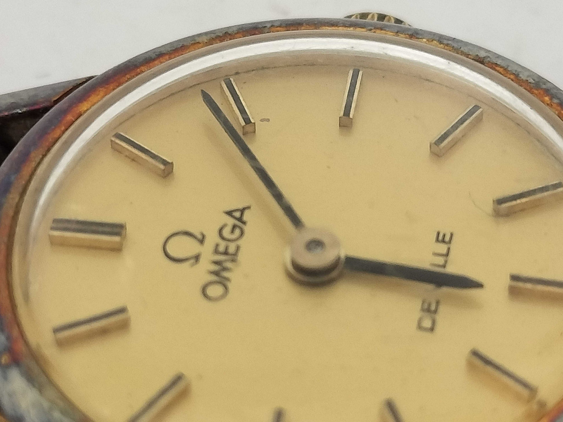 OMEGA De Ville Stainless Steel/GP/Leather/Hand-Wound Gold Dial Women's Watch