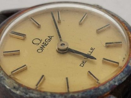 OMEGA De Ville Stainless Steel/GP/Leather/Hand-Wound Gold Dial Women's Watch