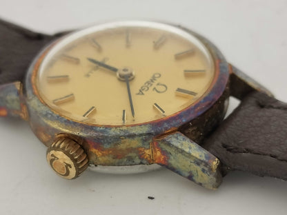 OMEGA De Ville Stainless Steel/GP/Leather/Hand-Wound Gold Dial Women's Watch