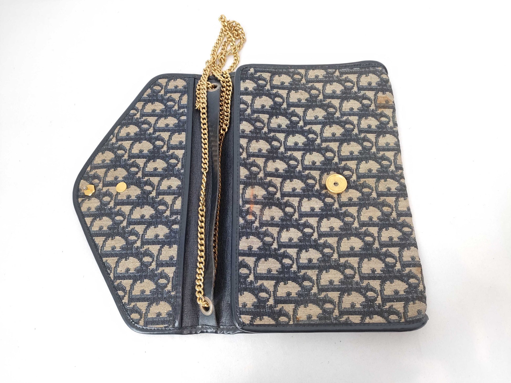 Dior Trotter Christian Dior Trotter Canvas Chain Shoulder Bag Navy x Beige Shoulder Bag