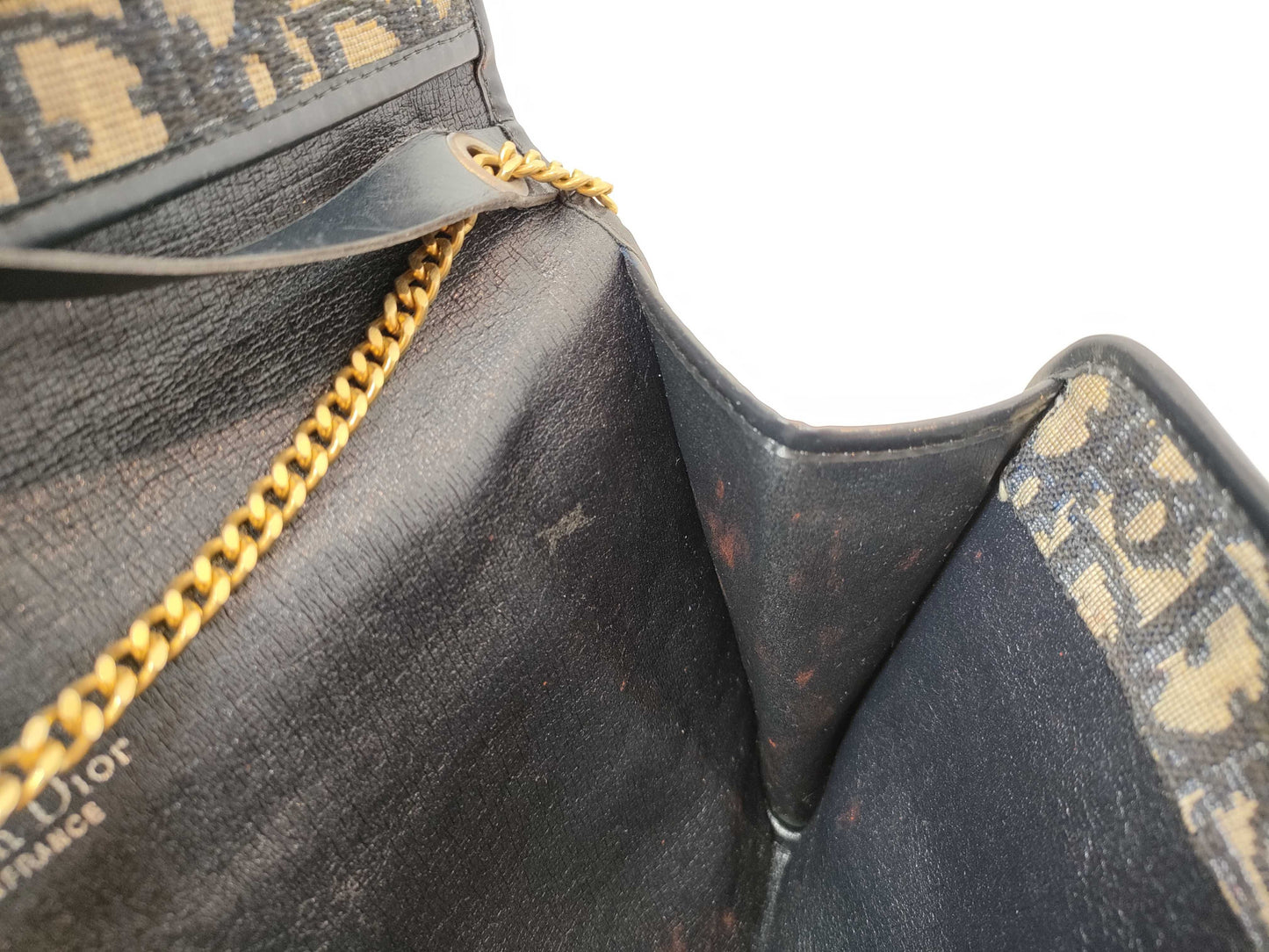 Dior Trotter Christian Dior Trotter Canvas Chain Shoulder Bag Navy x Beige Shoulder Bag