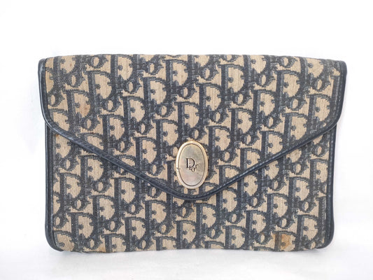 Dior Trotter Christian Dior Trotter Canvas Chain Shoulder Bag Navy x Beige Shoulder Bag