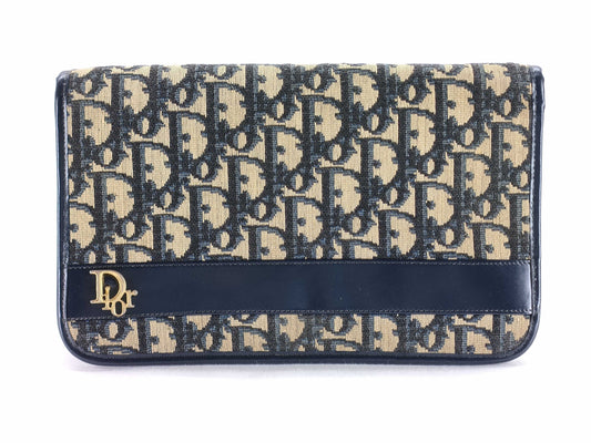 Dior Trotter Christian Dior Trotter Canvas Clutch Bag Navy x Beige