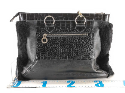 VERSACE Versace fur and leather shoulder bag, black shoulder bag