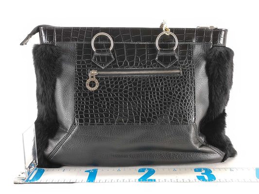 VERSACE Versace fur and leather shoulder bag, black shoulder bag