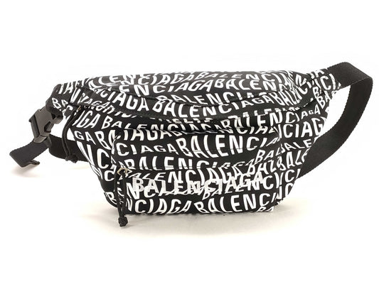 BALENCIAGA All-Over Print Nylon Canvas Waist Bag 533009.1060.W・002123 White/Black Waist Bag