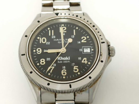 HAMILTON Khaki Sub 330 9859 SS/QZ Black Dial Men's Watch 