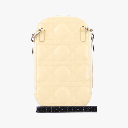 Dior Lady Dior Cannage Phone Holder Yellow Patent 56-MA-0291 Shoulder Bag