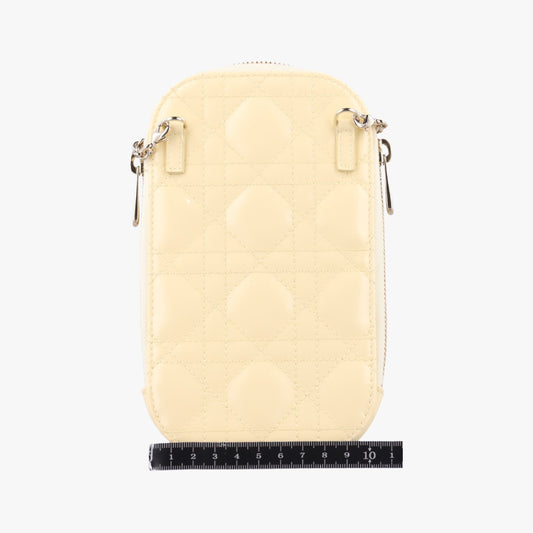 Dior Lady Dior Cannage Phone Holder Yellow Patent 56-MA-0291 Shoulder Bag