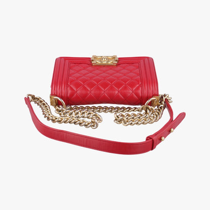 CHANEL Boy Chanel Red Lambskin Shoulder Bag A6708521166403