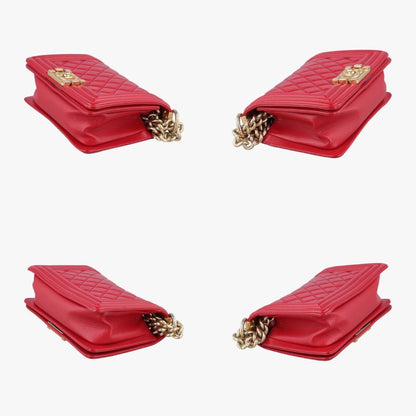 CHANEL Boy Chanel Red Lambskin Shoulder Bag A6708521166403