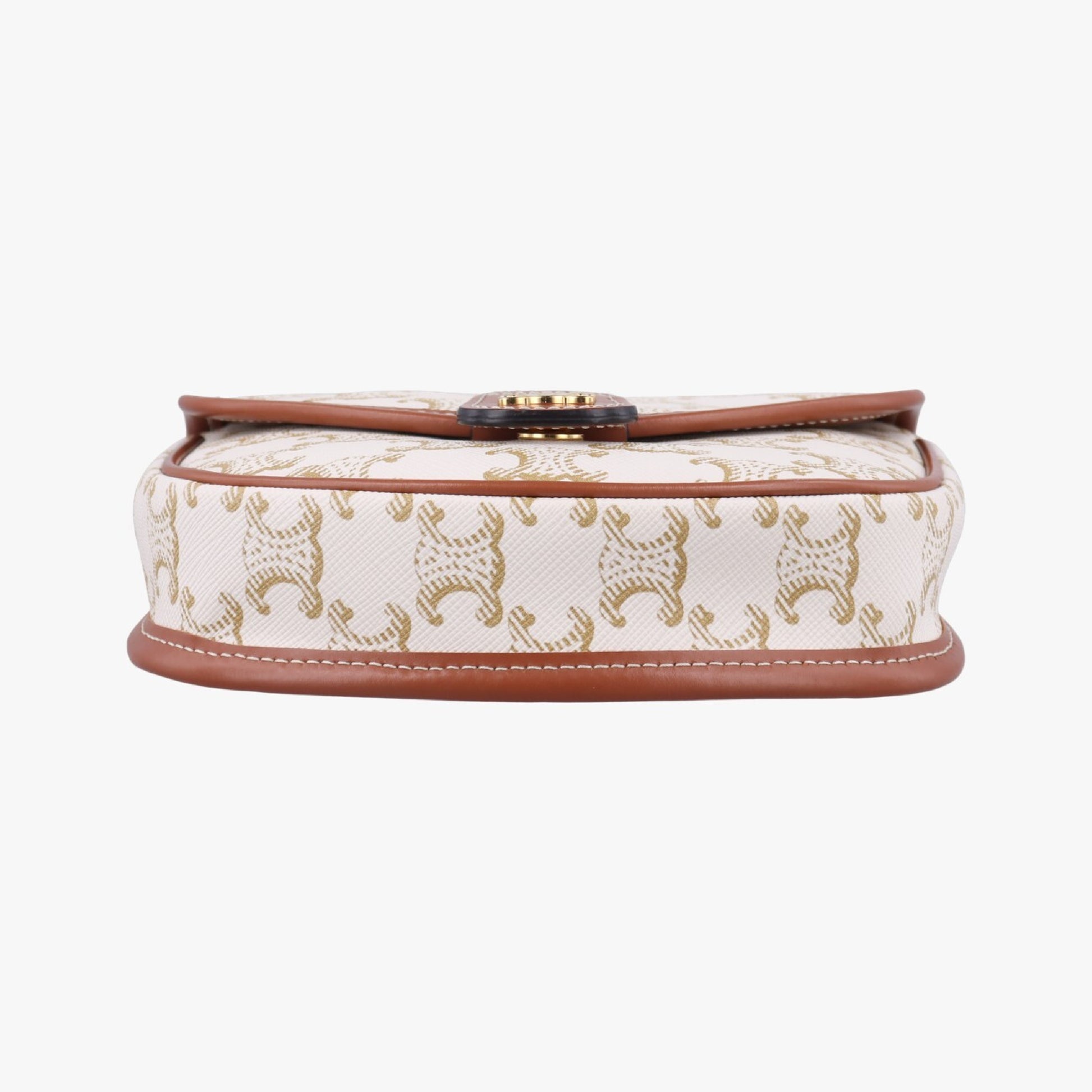 CELINE Mini Besas Triomphe Shoulder Bag in White and Brown PVC Coated Canvas 