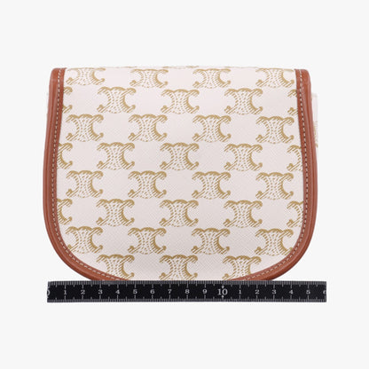 CELINE Mini Besas Triomphe Shoulder Bag in White and Brown PVC Coated Canvas 