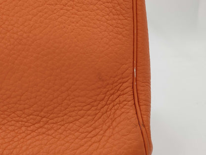 HERMES Kelly 32 Orange Silver Hardware H Stamp Handbag