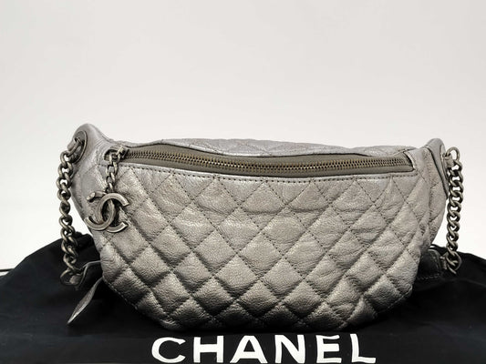 CHANEL Metallic Silver Waist Pouch, 19th Series, A94102