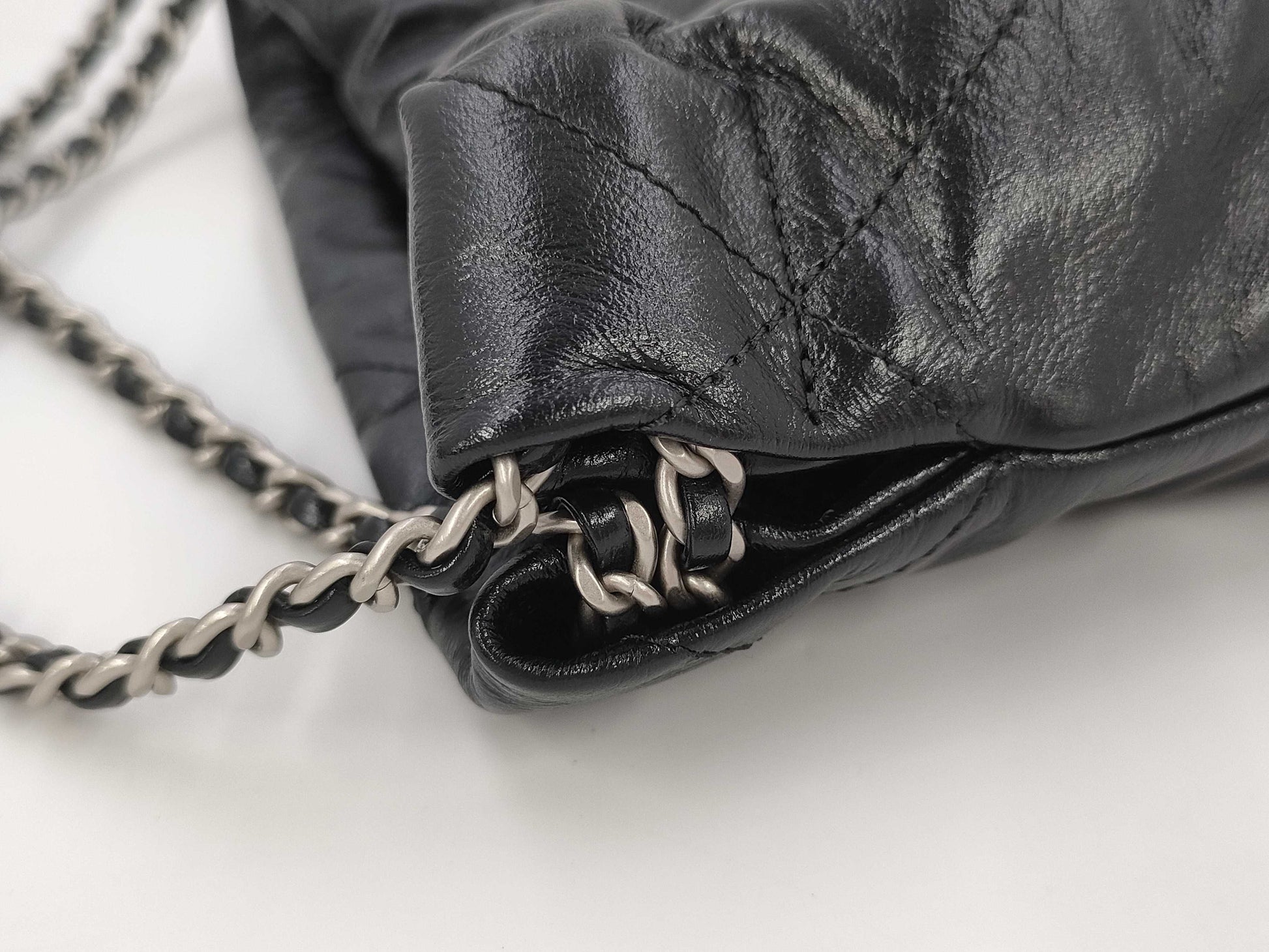CHANEL Chanel 22 Mini Black Shoulder Bag with Silver Hardware and GP Serial Plate 