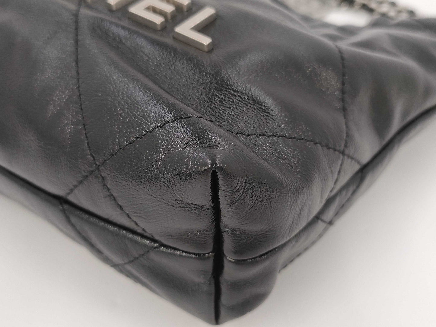 CHANEL Chanel 22 Mini Black Shoulder Bag with Silver Hardware and GP Serial Plate 