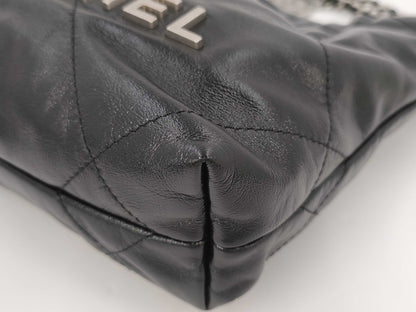 CHANEL Chanel 22 Mini Black Shoulder Bag with Silver Hardware and GP Serial Plate 
