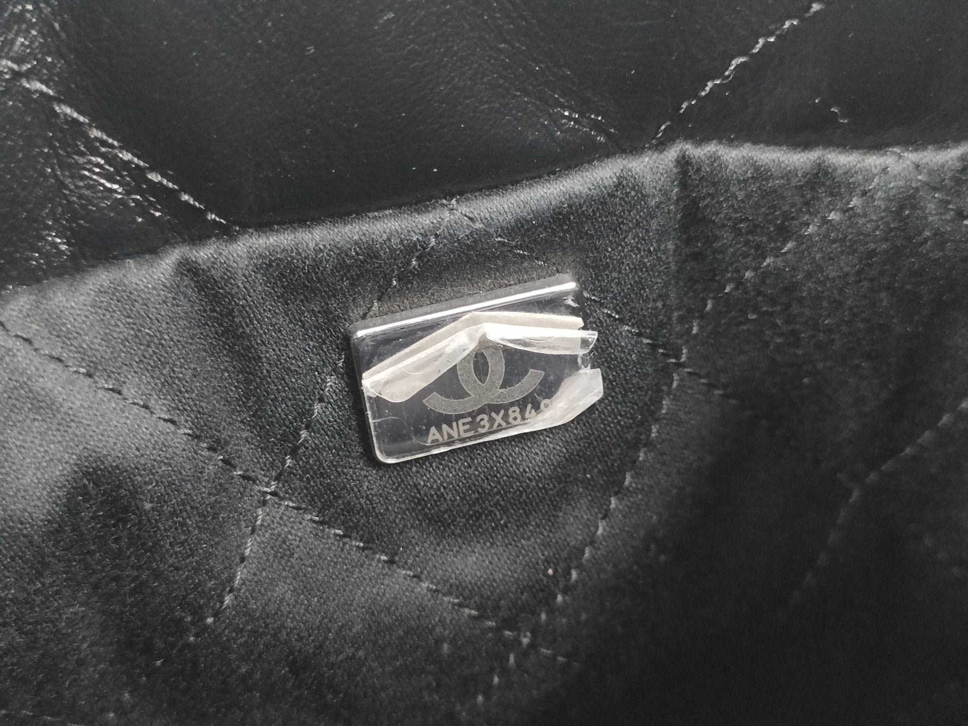 CHANEL Chanel 22 Mini Black Shoulder Bag with Silver Hardware and GP Serial Plate 