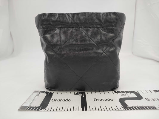 CHANEL Chanel 22 Mini Black Shoulder Bag with Silver Hardware and GP Serial Plate 