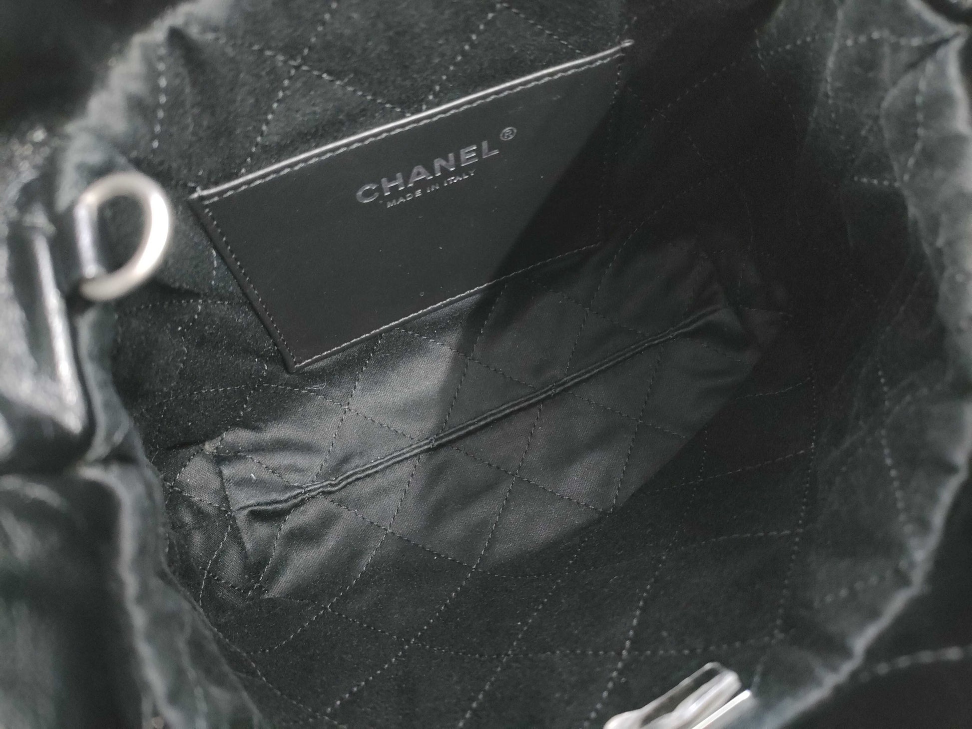 CHANEL Chanel 22 Mini Black Shoulder Bag with Silver Hardware and GP Serial Plate 